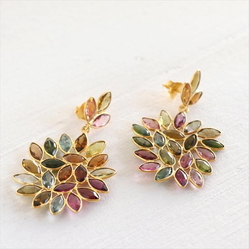 Jaipur ジャイプール 天然石シルバーピアス カラーストーン トルマリンフラワーピアス マルチカラー Tourmaline |  | 01