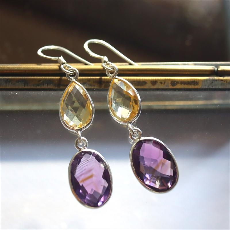 シトリン×アメシストピアス Jaipur ジャイプールジュエリー silver925 | 