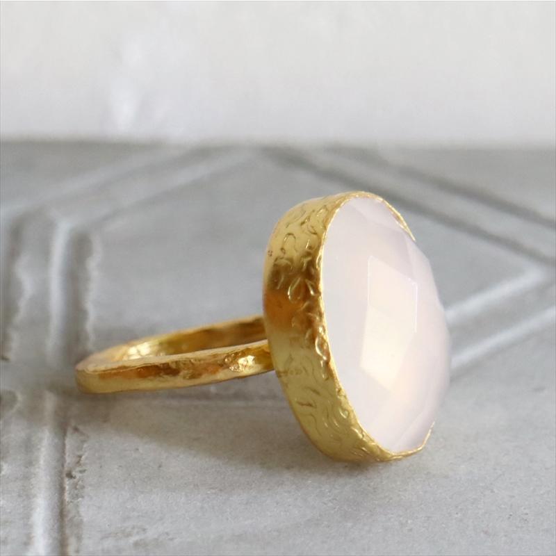 アルサメイア ホワイトカルセドニービッグストーンリング オーバル 天然石22KGP トルコジュエリー |  | 02