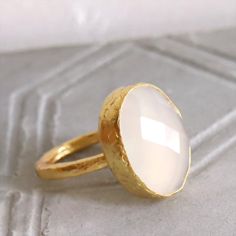 アルサメイア ホワイトカルセドニービッグストーンリング オーバル 天然石22KGP トルコジュエリー |  | 03
