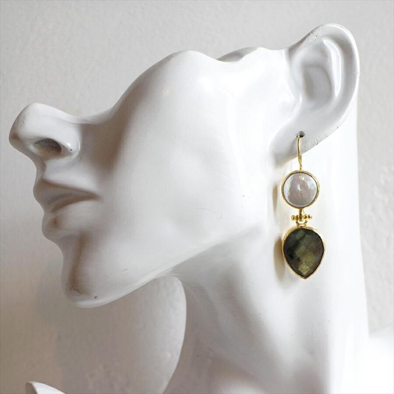 アルサメイア・ゴールドプレートピアス トルコジュエリー パール＆ラブラドライトピアス ペアシェイプ |  | 04