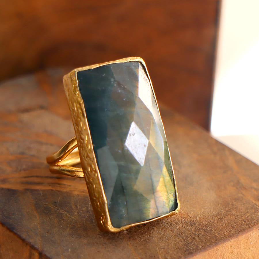 アルサメイア リング BIG STONE ラブラドライトレクタングル 22Kゴールドプレーテッド トルコジュエリー |  | 01