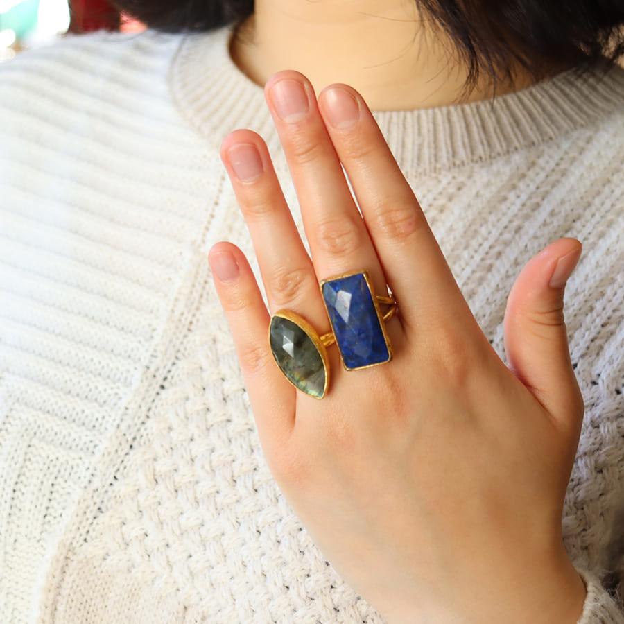 アルサメイア・アーモンド形ラブラドライトリング 22Kゴールドプレーテッド トルコジュエリー | ブランド登録なし | 04