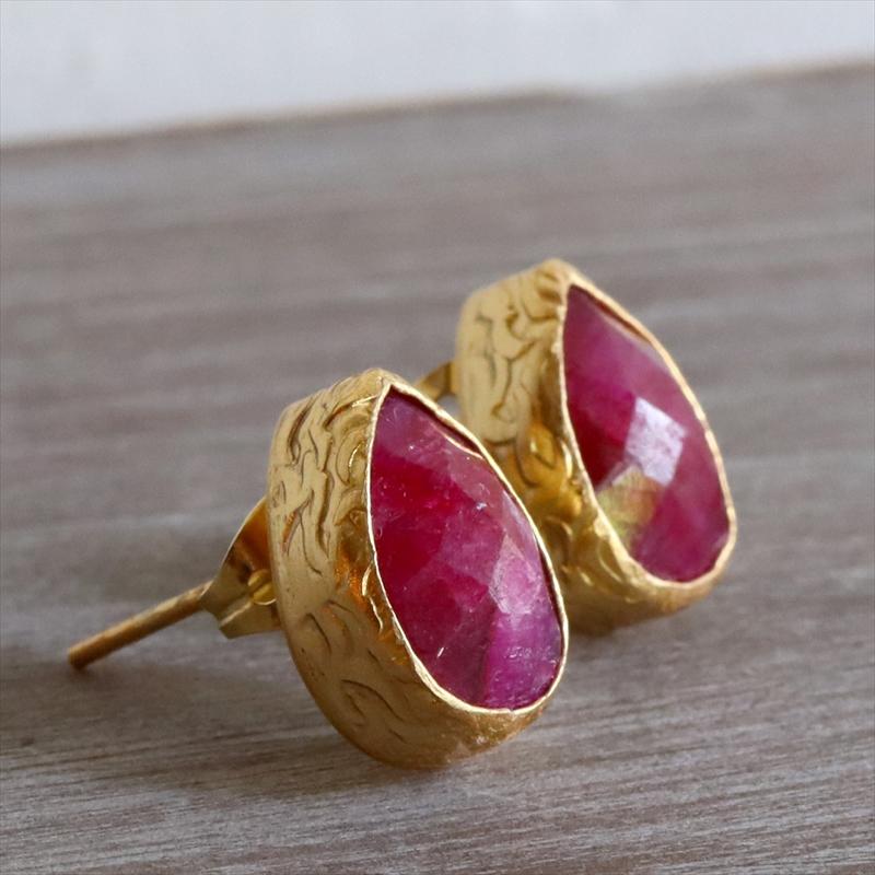 アルサメイア ひと粒DROPルビーピアス しずく 天然石22KGP トルコジュエリー |  | 01