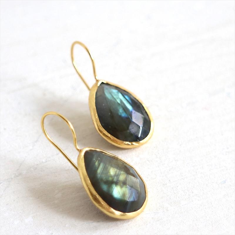 ラブラドライトピアス ドロップ/ペアシェイプ ひと粒 イスタンブール発トルコハンドメイドジュエリー　アルサメイア | ブランド登録なし | 01