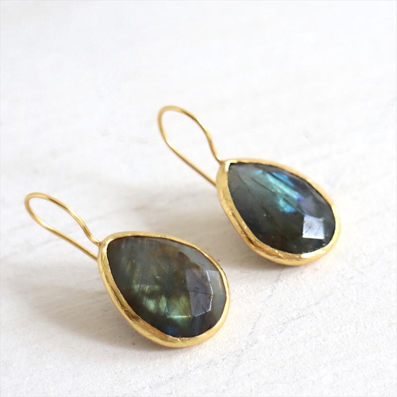 ラブラドライトピアス ドロップ/ペアシェイプ ひと粒 イスタンブール発トルコハンドメイドジュエリー　アルサメイア | ブランド登録なし | 02