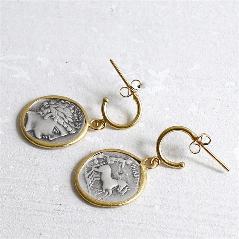 アンティークコイン ピアス 古代ギリシャ ゴールド&シルバーコンビ フープピアス 馬車を駆る人 |  | 03