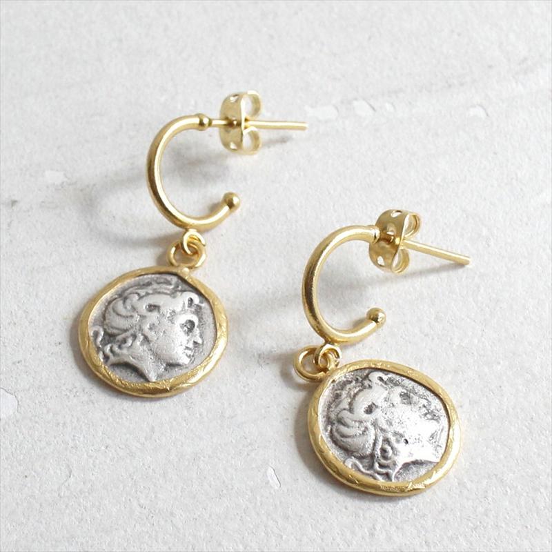 アンティークコイン ピアス ヘラクレス/ゼウス神 ゴールド&シルバー マケドニア帝国/テトラドラクマ |  | 01