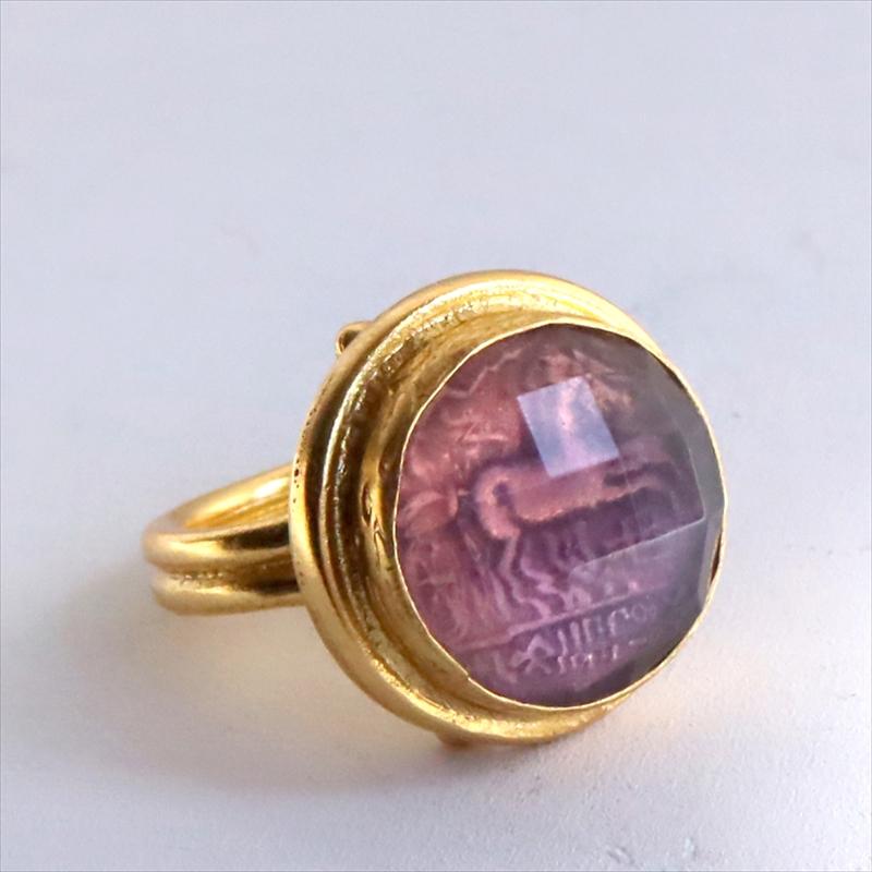 ハイドロアメシストとガラスのコインリング  馬車に乗る人 コイン22KGP 古代ローマ帝国　トルコジュエリー | ブランド登録なし | 02