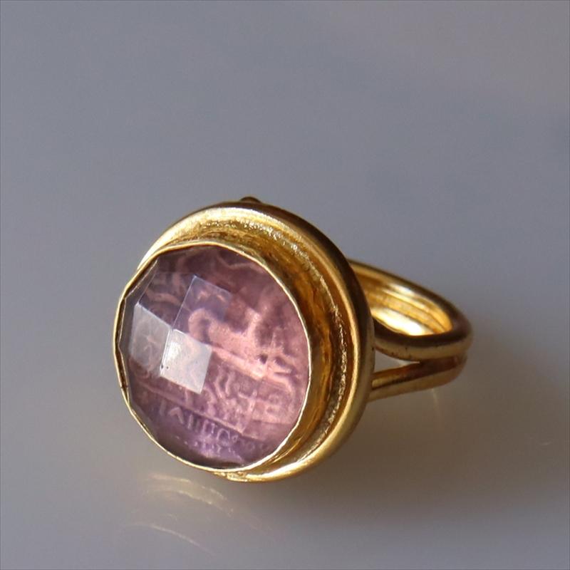 ハイドロアメシストとガラスのコインリング  馬車に乗る人 コイン22KGP 古代ローマ帝国　トルコジュエリー | ブランド登録なし | 03