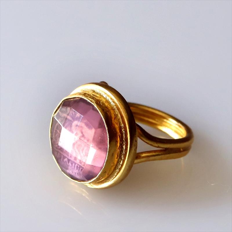 ハイドロアメシストとガラスのコインリング  馬車に乗る人 コイン22KGP 古代ローマ帝国　トルコジュエリー | ブランド登録なし | 04