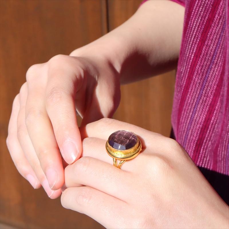 ハイドロアメシストとガラスのコインリング  馬車に乗る人 コイン22KGP 古代ローマ帝国　トルコジュエリー | ブランド登録なし | 07