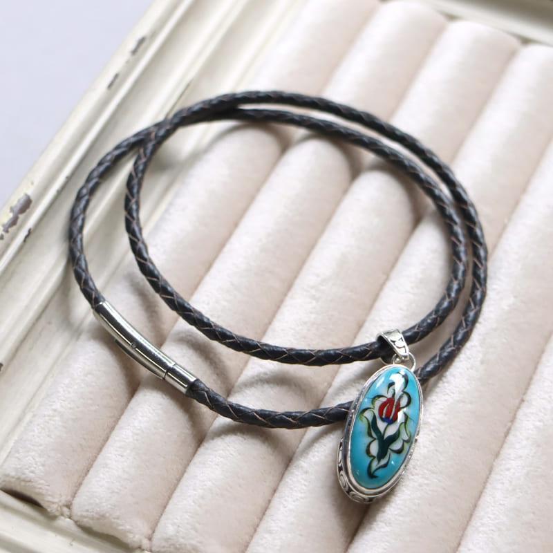 キュタフヤ陶器 シルバーペンダント 赤いチューリップ　オーバル |  | 04