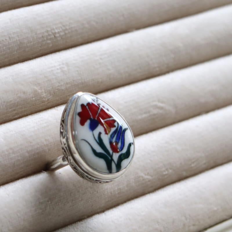 キュタフヤ陶器 シルバーリング　11号 カーネーションとチューリップ | 