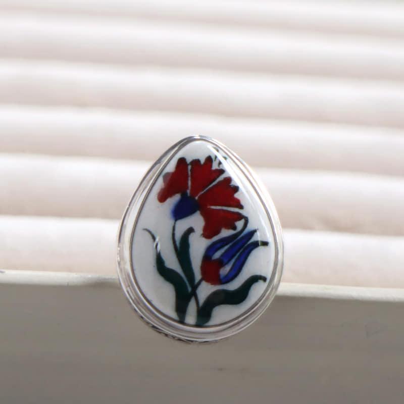 キュタフヤ陶器 シルバーリング　11号 カーネーションとチューリップ |  | 01