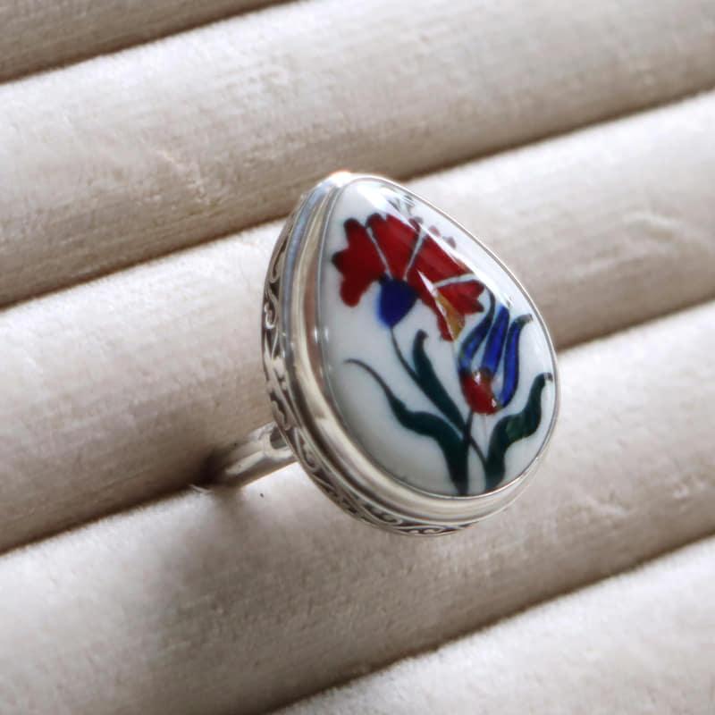 キュタフヤ陶器 シルバーリング　11号 カーネーションとチューリップ |  | 03