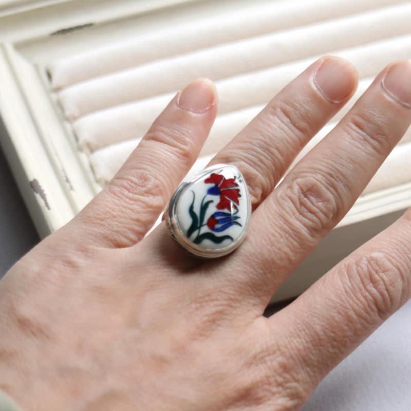 キュタフヤ陶器 シルバーリング　11号 カーネーションとチューリップ |  | 05