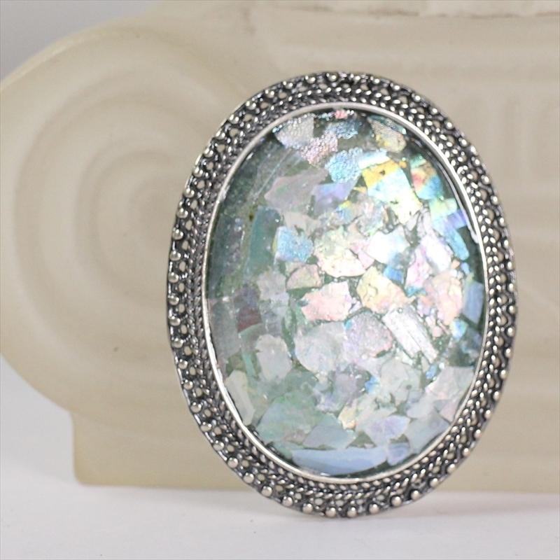 ローマングラス・イスラエル出土/ブローチ ペンダントトップ 銀化した古代ガラス（パティナ）とシルバー The Roman Glass Company， Israel ローマングラス・イスラエル出土/ブローチ Israel EI1405860315(12500円)