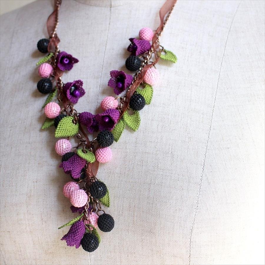 イーネ・オヤ　ネックレス 刺繍針で編むシルク糸のトルコ伝統レース ハンドメイド 花 すずらん |  | 02
