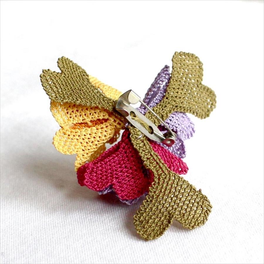イーネ・オヤ　ブローチ 刺繍針で編むシルク糸のトルコ伝統レース ハンドメイド 三つの花 コサージュ |  | 04