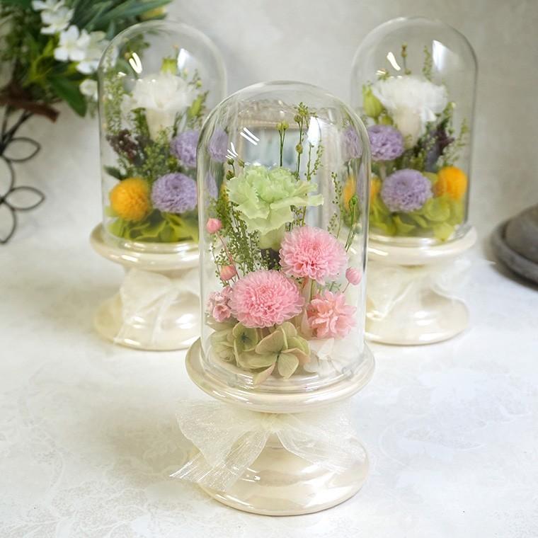 初盆 新盆 仏花 対デザイン セット 輪菊 ガラス ドーム プリザーブドフラワー お供え花 仏壇用 ブリザードフラワー 法事 供花 お彼岸 法要 ガラスドーム対|ampoule-shop|06