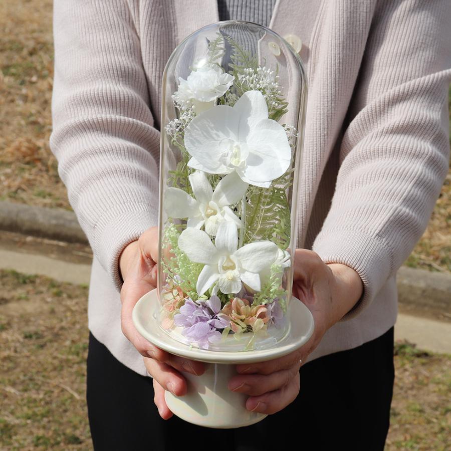 初盆 お供え 喪中見舞い 命日 ガラスドーム プリザーブドフラワー 仏花