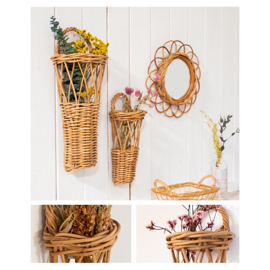 THE AROROG フラワーベース 花瓶 ラタン 壁掛け 吊り下げ バスケット