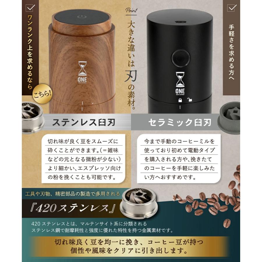 キシマ（KISHIMA） ONE SECOND コーヒーミル 電動 ステンレス刃 38段階