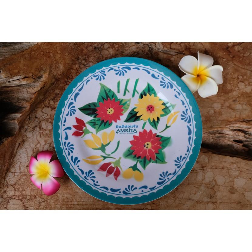 アムリタ食堂オリジナル タイメラミン皿 アジアン エスニック タイ文字 花柄 プラスチック プレート Zak 001 アムリタ食堂 通販 Yahoo ショッピング