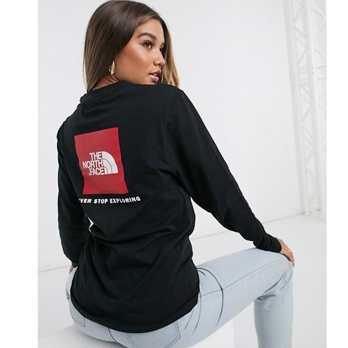 north face long sleeve red box tee