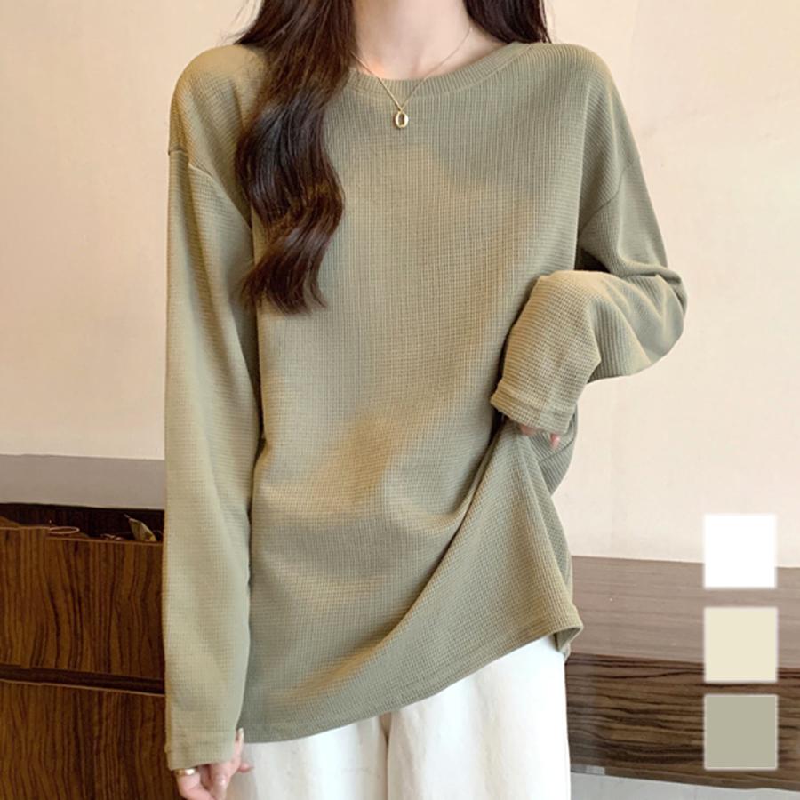 Dewlily ラウンドネックトップス レディース トップス 長袖 無地 春服