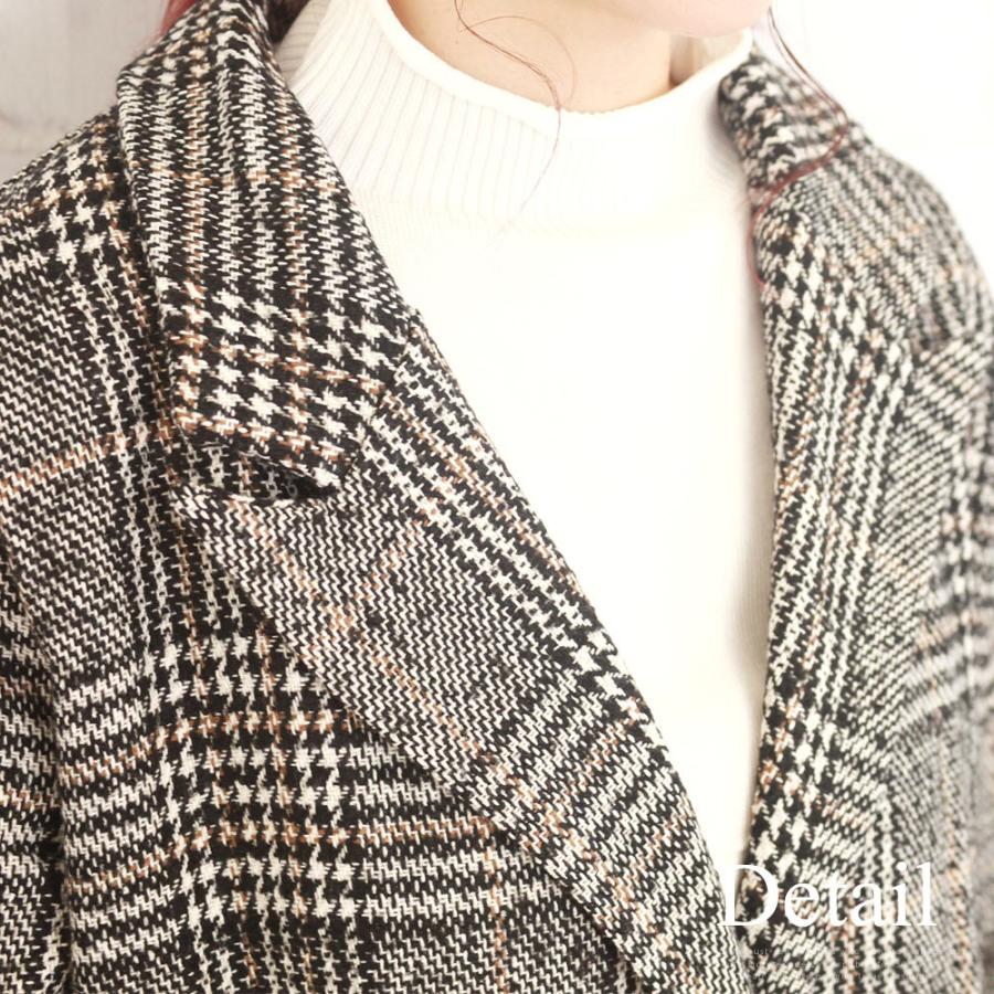 千鳥柄ロングコート レディース 冬物 アウター レッド ブラック 黒 vl