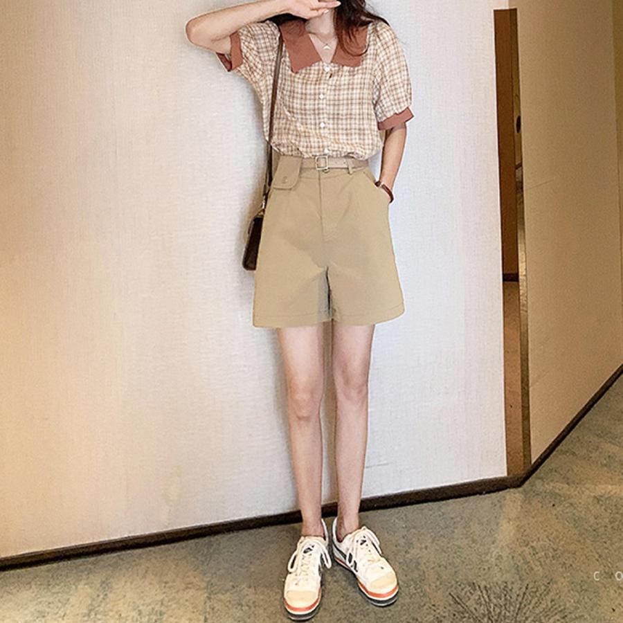 ⭐︎新品未使用⭐︎OHGA パフスリーブ チェック柄 半袖シャツ チェック柄パフスリーブ半袖シャツ グレンチェック 柄 シャツ ブラウス