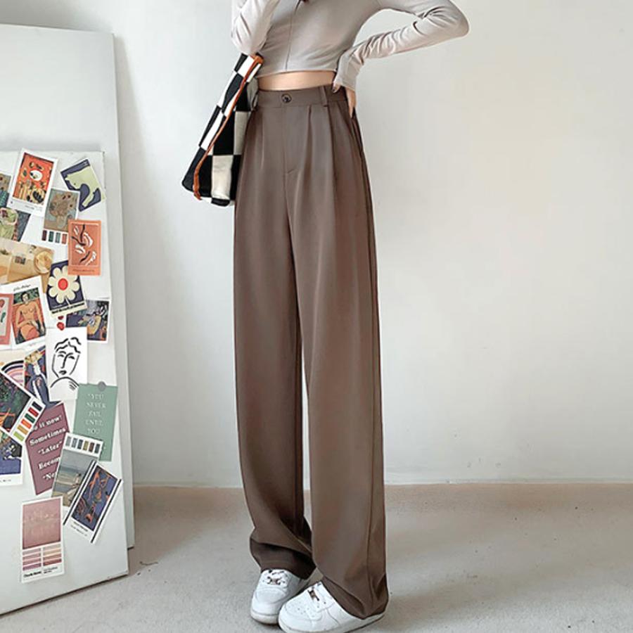 スラックスパンツ レディース 秋服 無地 フルレングス 10代 20代 30代