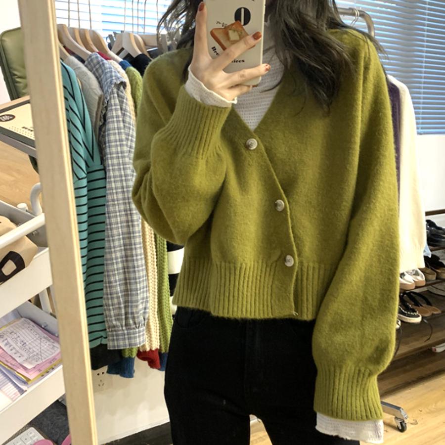 Vネックフロントボタンカーディガン レディース トップス 長袖 秋服 冬