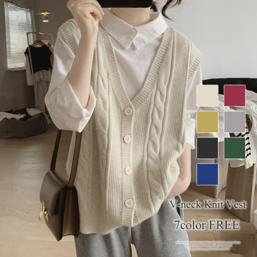 Vネックニットベスト レディース トップス 秋服 冬服 10代 20代 30代 