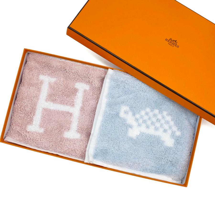 HERMÈS タオルハンカチ セット ピンク ブルー