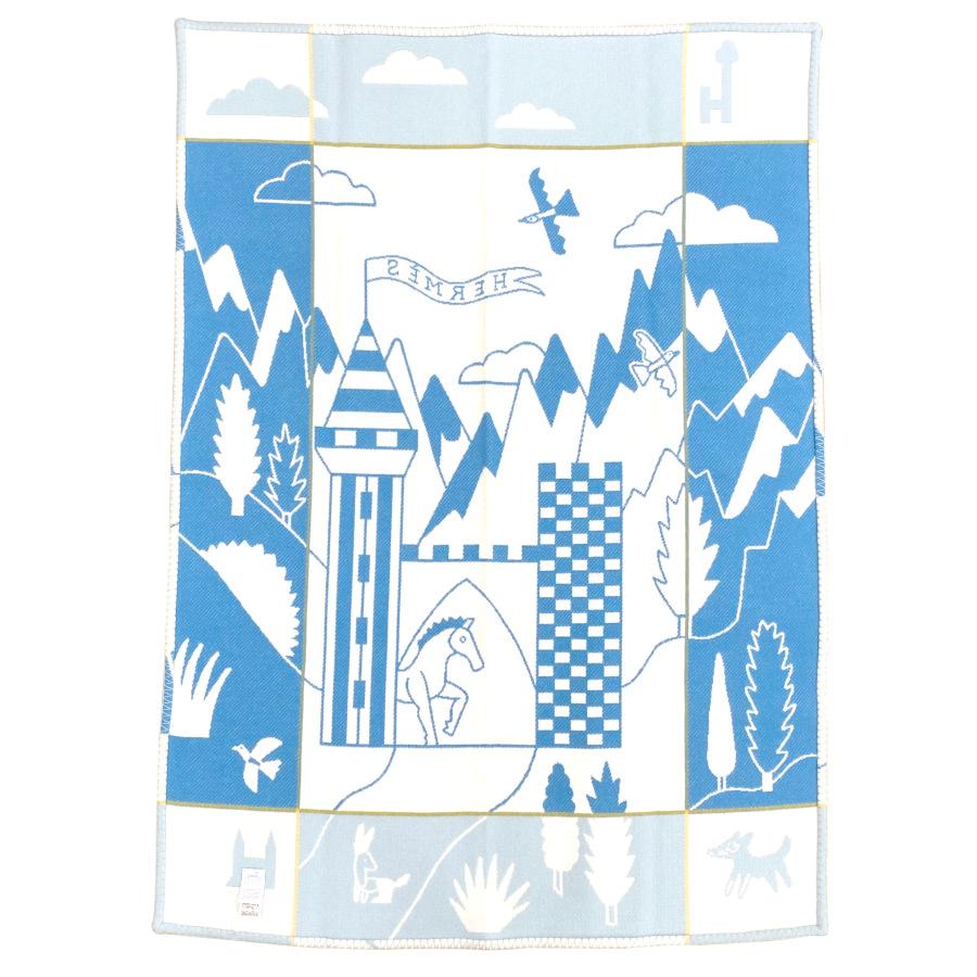 エルメス HERMES 大判 ブランケット おくるみ 赤ちゃん ベビー プレード 《アヴァロン・エポぺ》 ブルー・パン セラドン 青 白 黄色