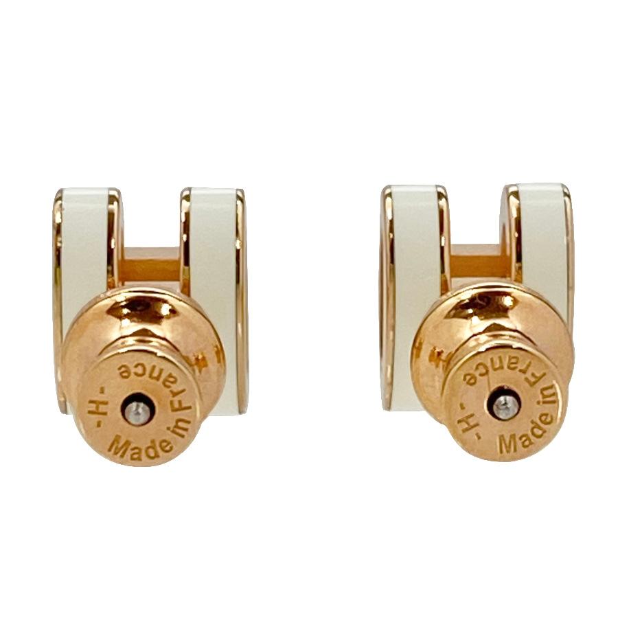 新品エルメス ピアス 両耳 ミニ ポップH ホワイトピンクゴールド