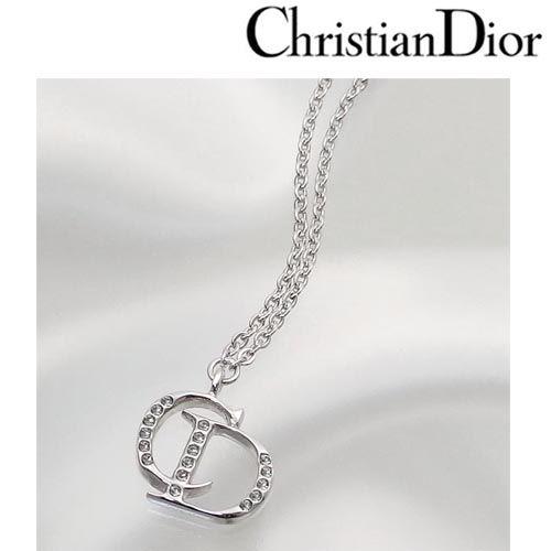 クリスチャン ディオール Christian Dior ネックレス レディース CDロゴ ラインストーン シルバー D24236 PDT SI