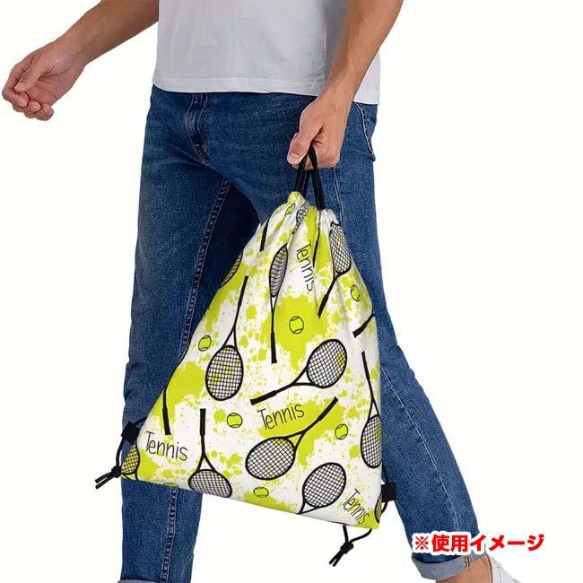 テニスラケット＆ボール柄 ドローストリングバッグ 巾着 ナップサック TE049974 ライムグリーン×ブラック(25y9m) |  | 03