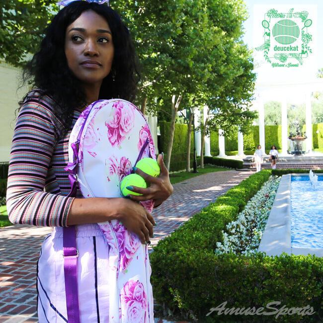 １・２本収納可能 deucekat(デュースキャット) Mauve Flower モーヴ フラワー ラケットバッグ ラケットケース ソフトな質感の柔らか素材 | 