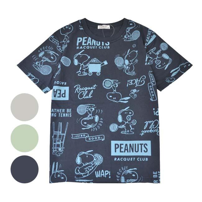 日本サイズ PEANUTS(ピーナッツ) SNOOPY(スヌーピー) ユニセックス 総柄プリント B柄(テニス) 半袖 Tシャツ S1152-424SP(25y9mテニス) | 
