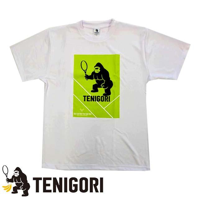日本サイズ TENIGORI(テニゴリ) 2024 ユニセックス WINWINWIN THE CHAMPIONSHIPS ドライ半袖Tシャツ TGMT022-ホワイト×グリーン(24y6mテニス) | 