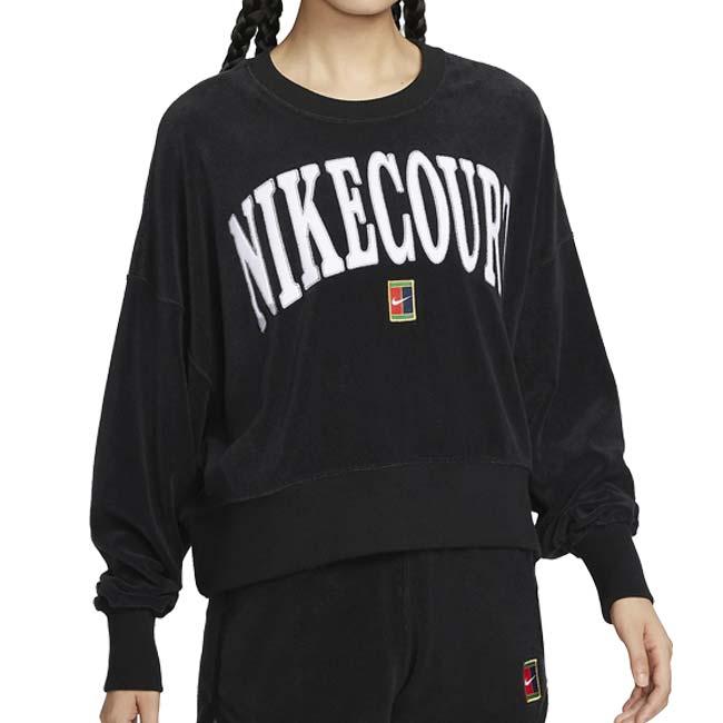 売切りセール！日本サイズ ナイキ(NIKE) 2024 FA レディース コート ヘリテージ オーバーサイズ グラフィック 長袖スウェット FQ2243-010ブラック×ホワイト | NIKE