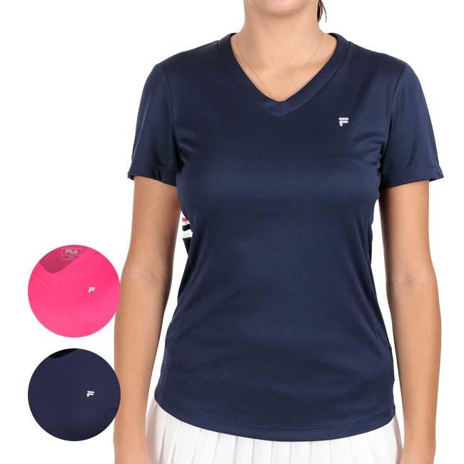 在庫処分特価 ＵＳサイズ FILA(フィラ) 2023 FW レディース PAULA(ポーラ) Vネック 半袖Tシャツ XFL232117(23y11mテニス) | FILA
