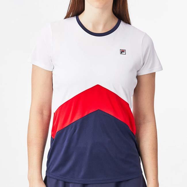 ＵＳサイズ FILA(フィラ) レディース AURELIA(アウレリア) カラーブロック 半袖Tシャツ FBL231130E-0151 ホワイト×ネイビー | FILA | 02