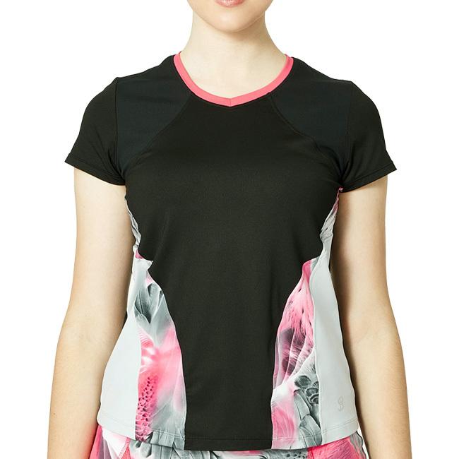 ＵＳサイズ Sofibella(ソフィベラ) レディース Phoenix 配色切替 半袖Tシャツ 1906-BLK ブラック(22y2mテニス) | 