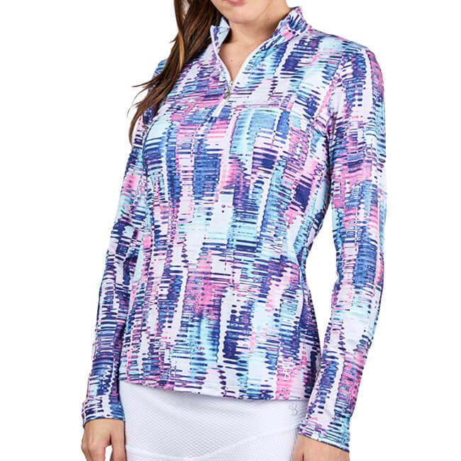 ＵＳサイズ Sofibella(ソフィベラ) レディース UV Feather 長袖ハーフジップポロ プリント柄 9004／9004F(22y2mテニス) |  | 02