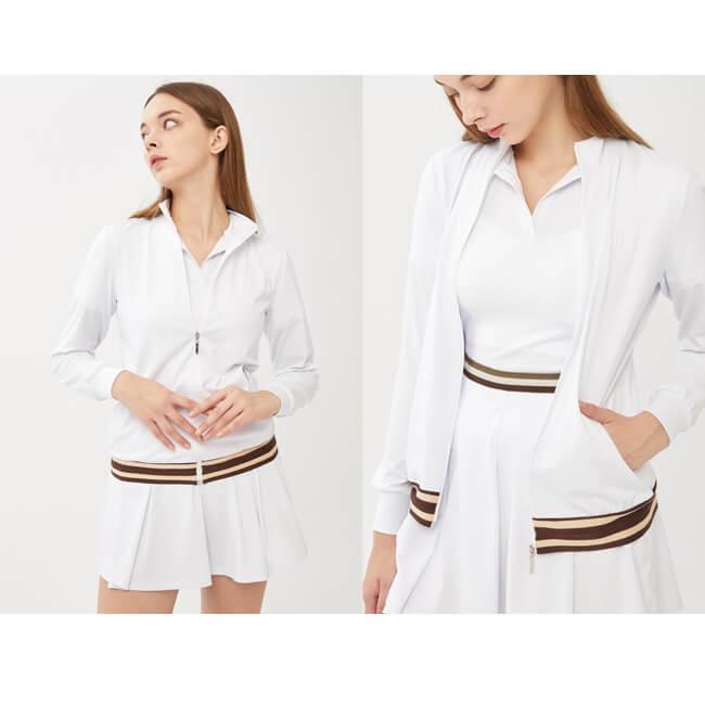 韓国系テニスウェア LOVEFORTY(ラブフォーティ) レディース LINE-POINT JERSEY ラインポイント ジップ ジャージ ジャケット ホワイト |  | 06